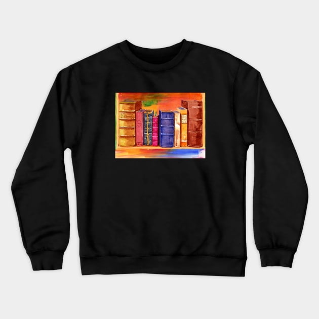 Old Books Watercolor Crewneck Sweatshirt by MMcBuck